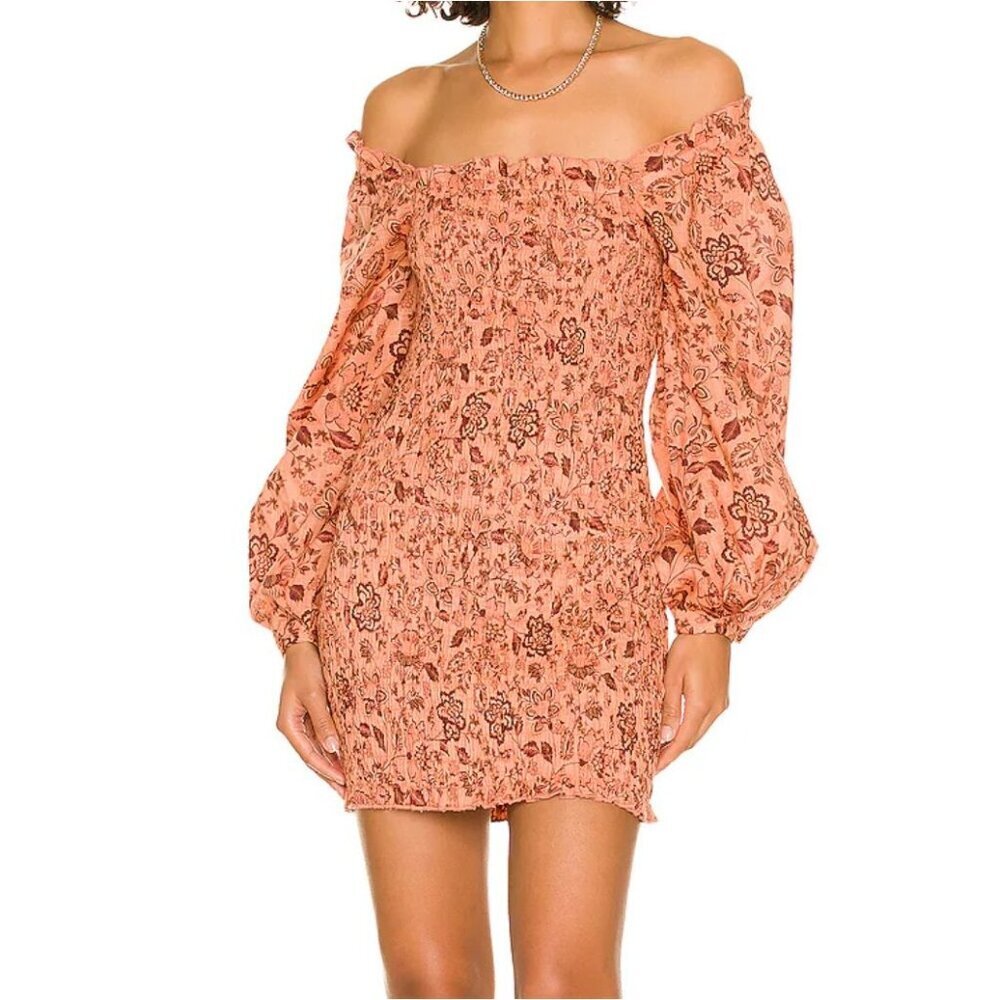 Free People Smock it to Me Mini Dress Apricot Combo Size S OB1438613